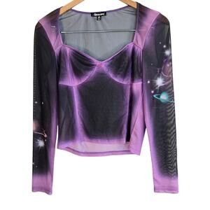 Size XL – Horoscopez Purple & Black Galaxy Mesh Bustier Top